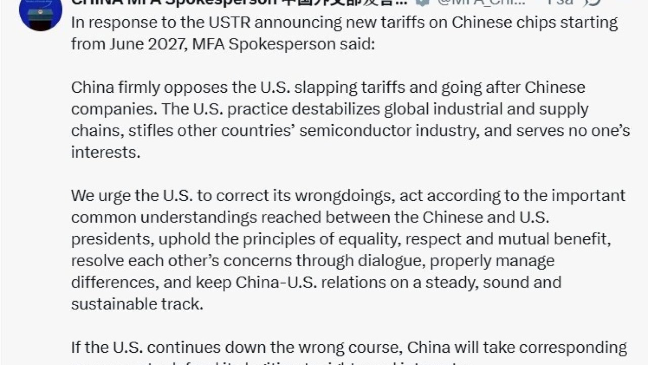 ABD’den Çin çiplerine 2027’den itibaren gümrük vergisi uygulanması kararı