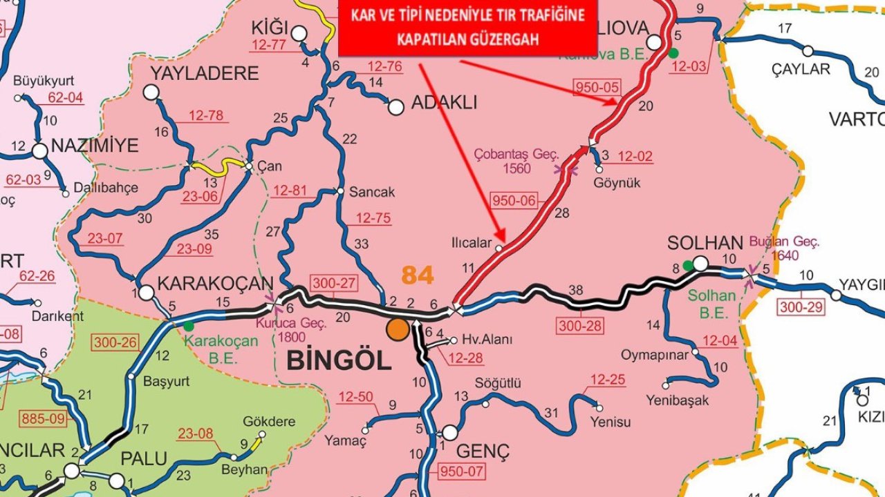 Bingöl-Erzurum karayolu tır trafiğine kapatıldı