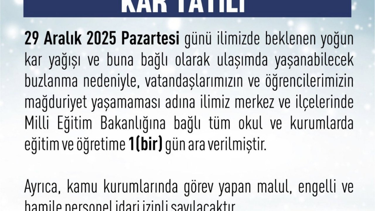 Elazığ’da eğitim-öğretime 1 gün ara verildi