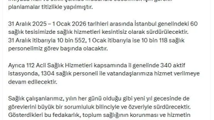 İstanbul’da yılbaşı hazırlığı: 31 Aralık’ta 10 bin 552 sağlık çalışanı görevinin başında olacak