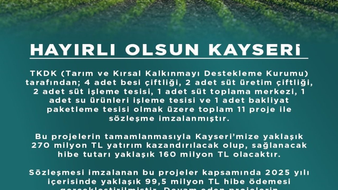 Kayseri’ye 270 milyon TL’lik 11 proje müjdesi