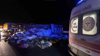 Kuzey Marmara Otoyolu’nda  kamyonet devrildi: 2 yaralı