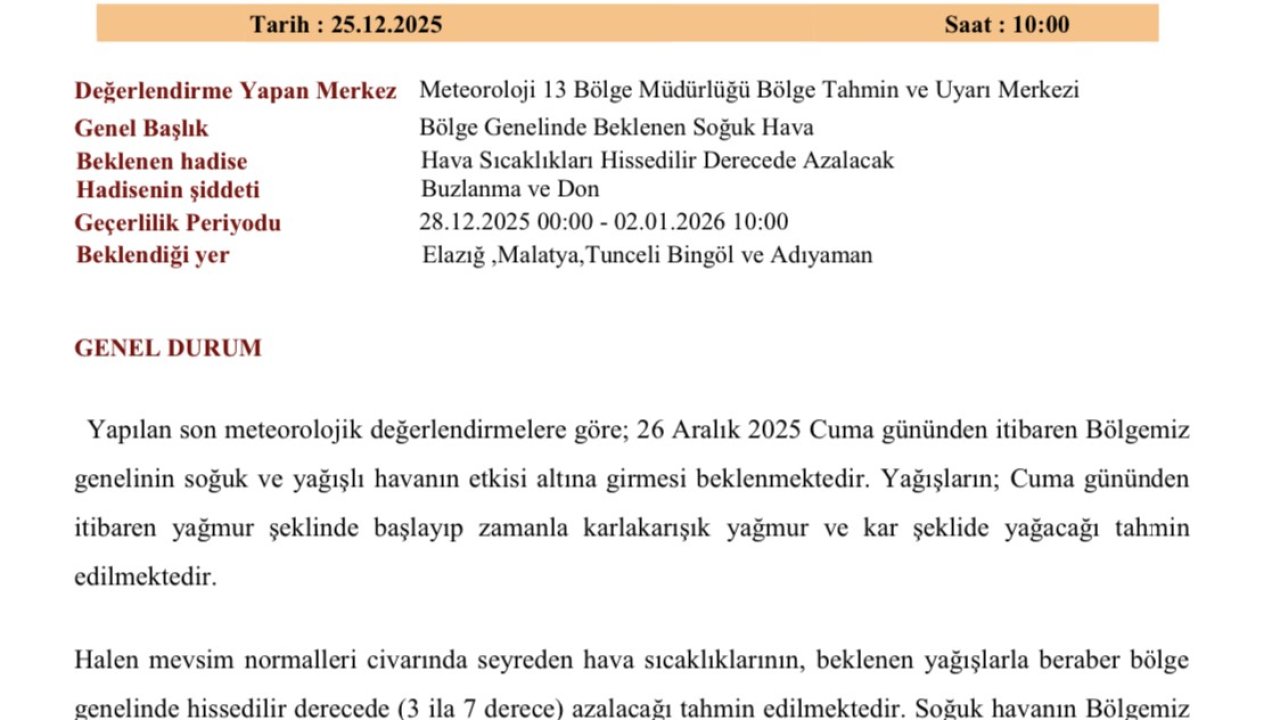 Meteorolojiden 5 il için uyarı