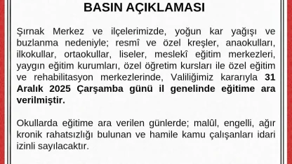 Şırnak’ta okullar çarşamba günü tatil edildi