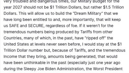 ABD Başkanı Trump: "2027 savunma bütçemizin 1 buçuk trilyon dolar olması gerektiğine karar verdim"