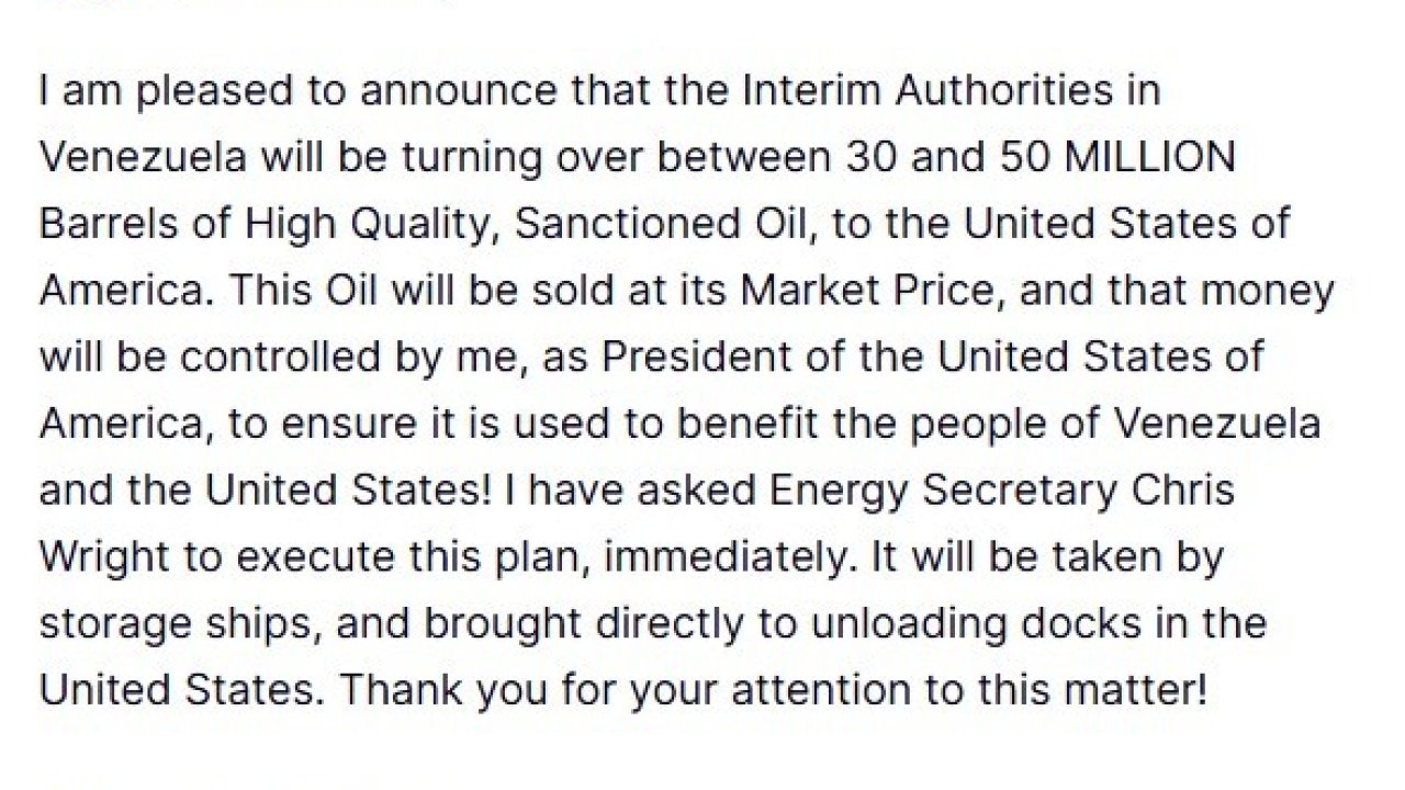 ABD Başkanı Trump: "Venezuela, 30 ila 50 milyon varil arasında petrolü ABD’ye devredecek"