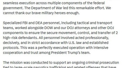 ABD’den Maduro operasyonu açıklaması: "Sonucun sorumluluğu suç faaliyetlerini sürdürmeyi tercih edenlere aittir"