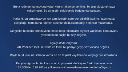 AK Parti Kayseri İl Başkanlığı: "AK Parti’den toplu bir istifa ve farklı bir partiye geçiş söz konusu değildir"