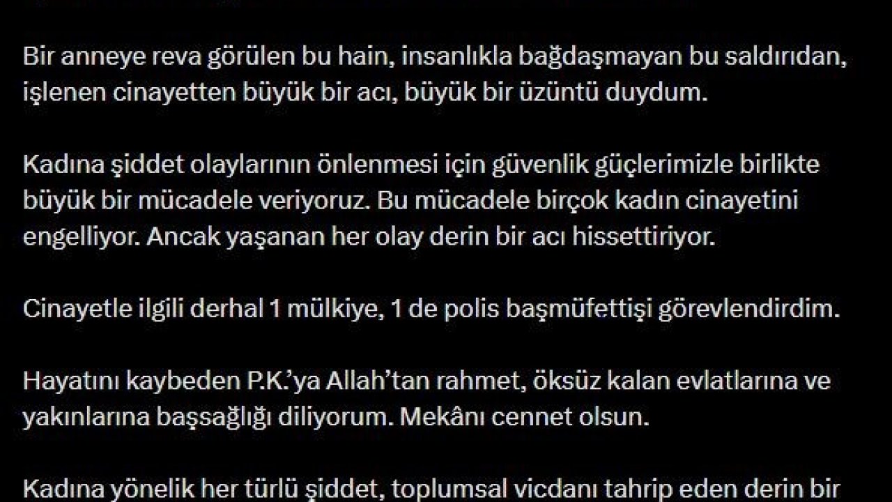 Bakan Yerlikaya: "(Manisa’daki cinayet) Cinayetle ilgili derhal 1 mülkiye, 1 de polis başmüfettişi görevlendirdim"
