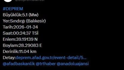 Balıkesir’de 5.1 büyüklüğünde deprem