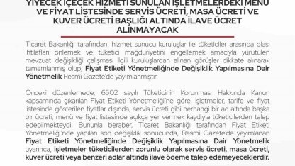 Bartın’da restoran ve kafelere ilave ücret uyarısı