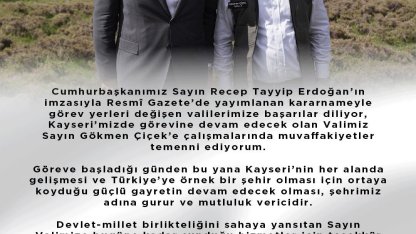 Başkan Okandan: "Birlik ve beraberlik içinde Kayseri’miz için çalışmayı sürdüreceğiz"