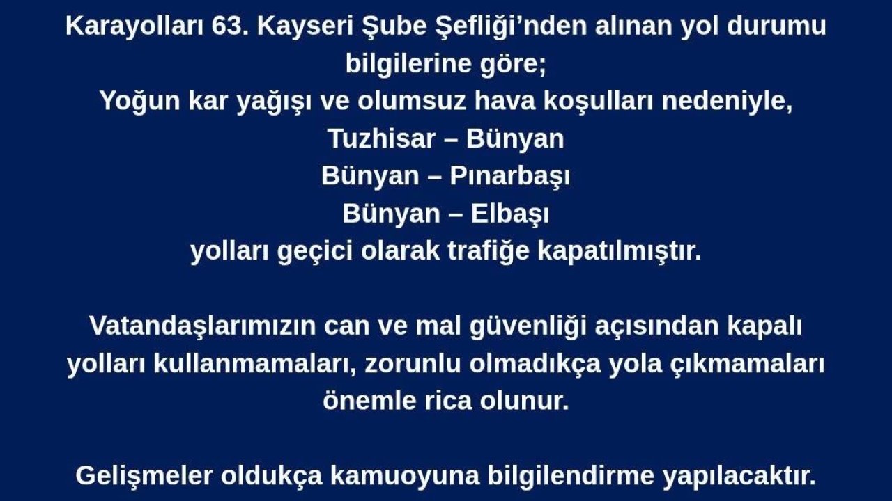 Bünyan’da ulaşıma kar engeli