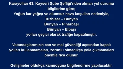 Bünyan’da ulaşıma kar engeli