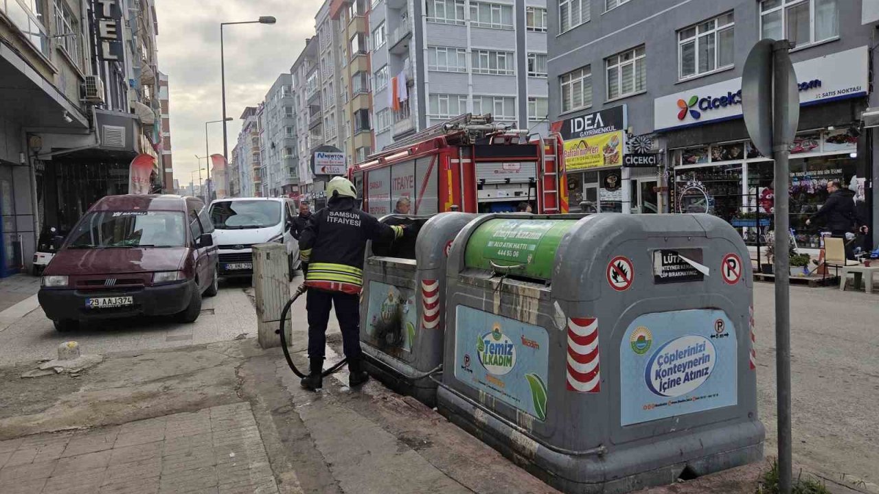 Çöp konteyneri yangınına itfaiye müdahale etti