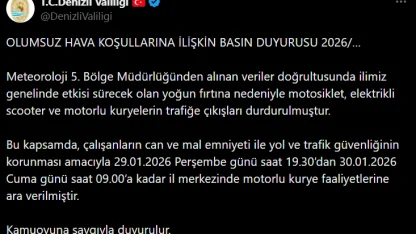 Denizli Valiliği fırtına nedeniyle motorlu kurye faaliyetlerini durdurdu