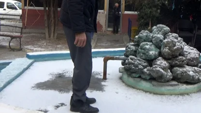 Donan süs havuzunda kimisi gezdi, kimisi ise buzu çekiçle kırmaya çalıştı