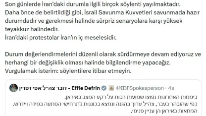 İsrail ordusundan İran açıklaması: "Sürpriz senaryolara karşı yüksek teyakkuz halindeyiz"