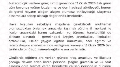 Kayseri’de eğitime 1 gün ara verildi