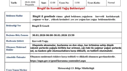 Meteorolojiden Bingöl için kuvvetli yağış uyarısı