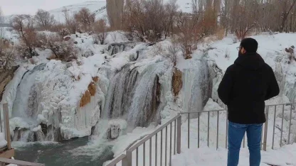 Muradiye Şelalesi eksi 12 derecede buz tuttu