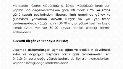 Niğde Valiliği’nden kuvvetli rüzgar ve fırtına uyarısı