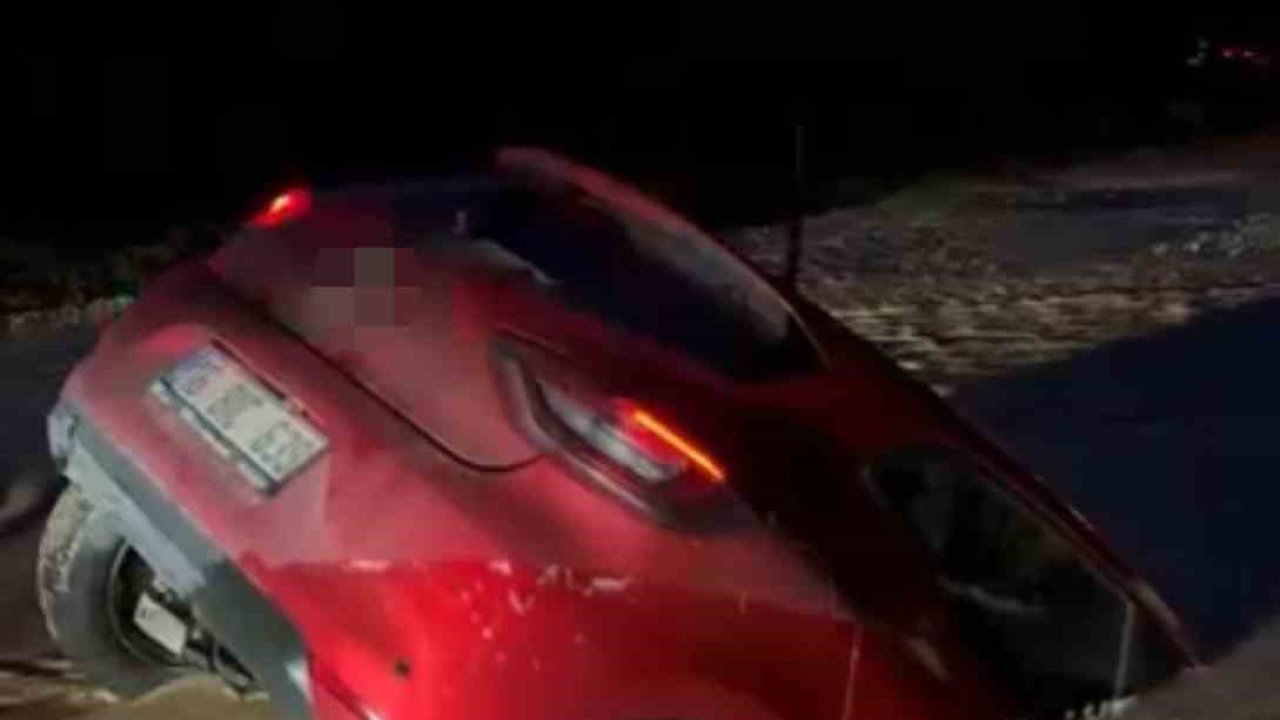 Otomobil bataklığa saplandı, sürücü son anda kurtuldu