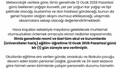 Sakarya’da eğitime kar tatili