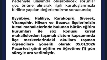 Şanlıurfa’da bazı ilçelerin kırsal bölgedeki okulları tatil edildi