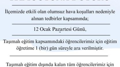 Şarköy’de taşımalı eğitime bir gün ara verildi