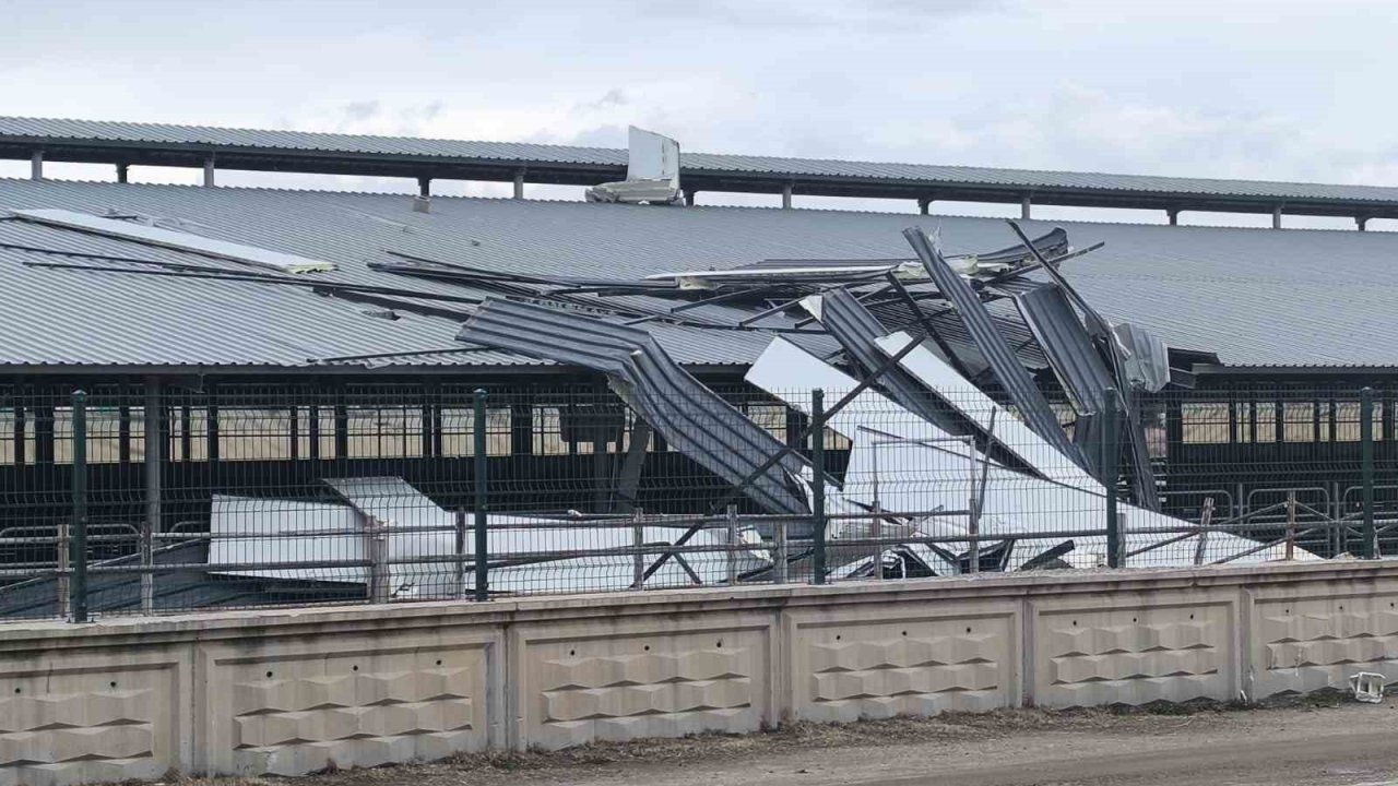 Şiddetli rüzgar işyerinin çatısını ucurdu