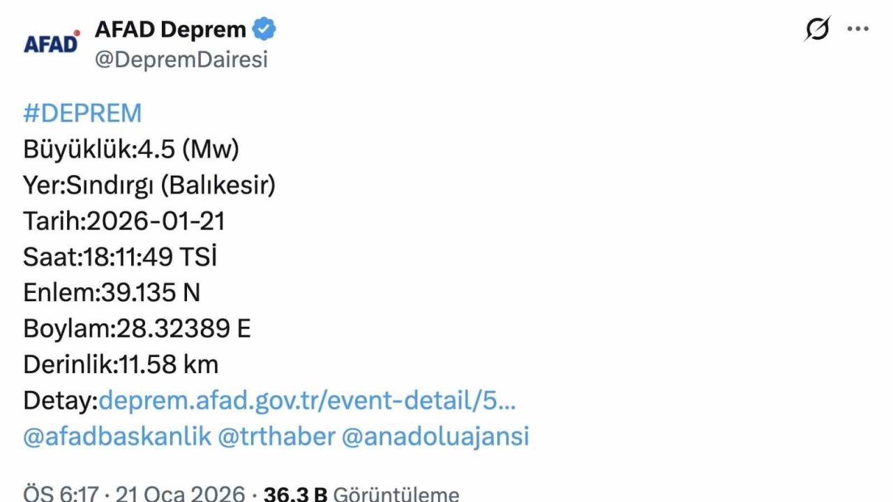 Sındırgı’daki 4.5’lik deprem Bursa’da da hissedildi