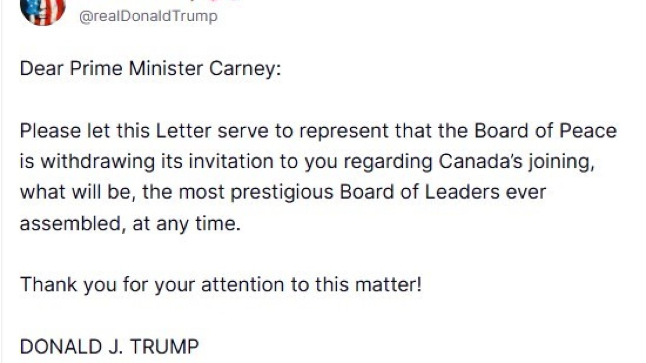 Trump, Kanada Başbakanı Carney’e yaptığı Gazze Barış Kurulu’na katılım davetini geri çekti