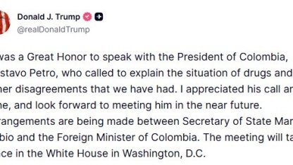 Trump, Kolombiya Devlet Başkanı Petro ile telefonda konuştuğunu duyurdu: "Beni aramasını ve üslubunu takdir ettim"