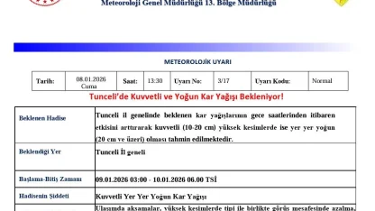 Tunceli için kuvvetli ve yoğun kar uyarısı