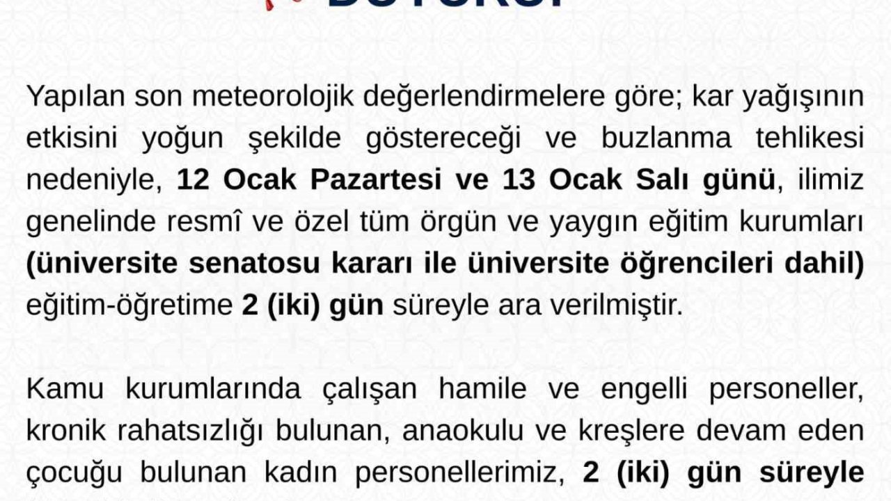 Tunceli’de eğitime 2 gün ara