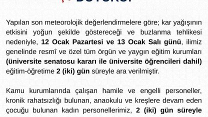 Tunceli’de eğitime 2 gün ara