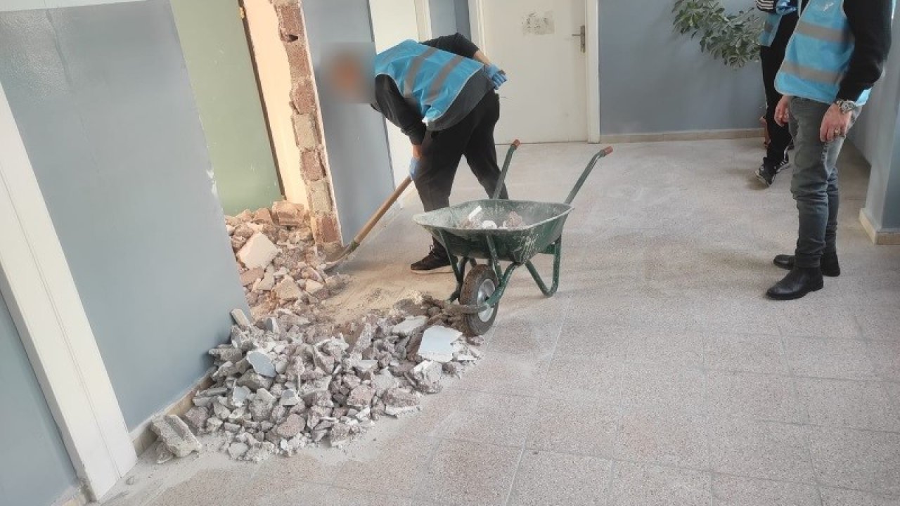 Yükümlüler, İsmet İnönü İlkokulu’nu temizledi