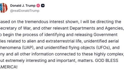 ABD Başkanı Trump’tan UFO hamlesi: "İlgili belgelerin erişime açılma sürecini başlatma talimatı vereceğim"
