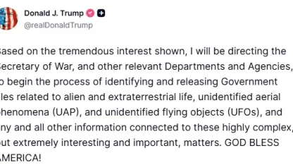 ABD Başkanı Trump’tan UFO hamlesi: "İlgili belgelerin erişime açılma sürecini başlatma talimatı vereceğim"