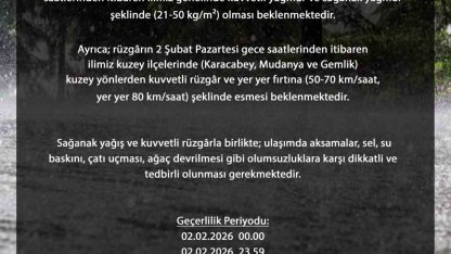 Bursa genelinde kuvvetli sağanak bekleniyor