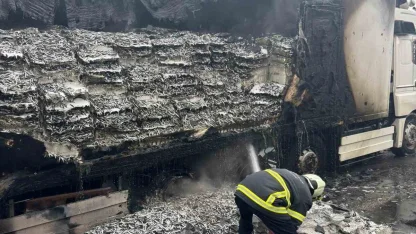 Hamsi yüklü tır alevlere teslim oldu: Dorse kullanılamaz hale geldi