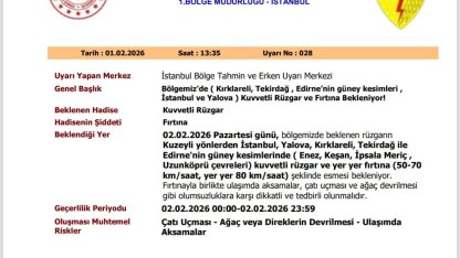 Kırklareli, Tekirdağ ve Edirne için sarı kodlu uyarı