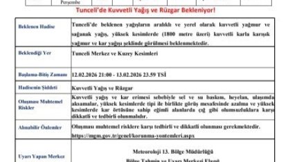 Meteorolojiden Tunceli’ye kuvvetli yağış ve rüzgar uyarısı