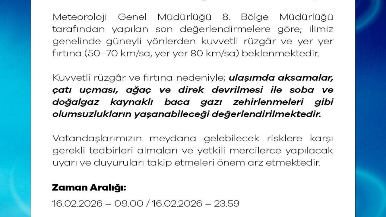 Niğde için kuvvetli rüzgar ve fırtına uyarısı