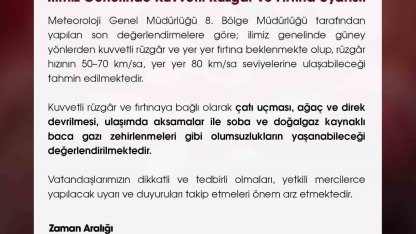 Niğde Valiliği’nden kuvvetli rüzgar uyarısı