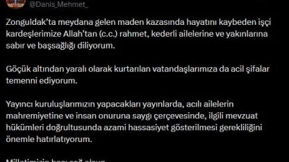 RTÜK Başkanı Daniş’ten Zonguldak’ta meydana gelen maden kazası için yayıncı kuruluşlara uyarı