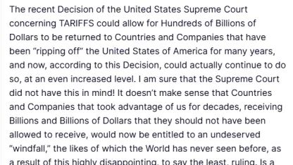 Trump, ABD Yüksek Mahkemesi’ni gümrük vergisi kararını gözden geçirmeye çağırdı