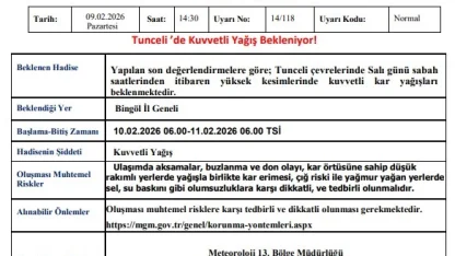 Tunceli için kuvvetli kar yağışı uyarısı