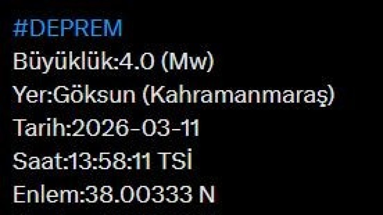 AFAD duyurdu: Kahramanmaraş’ta 4 büyüklüğünde deprem